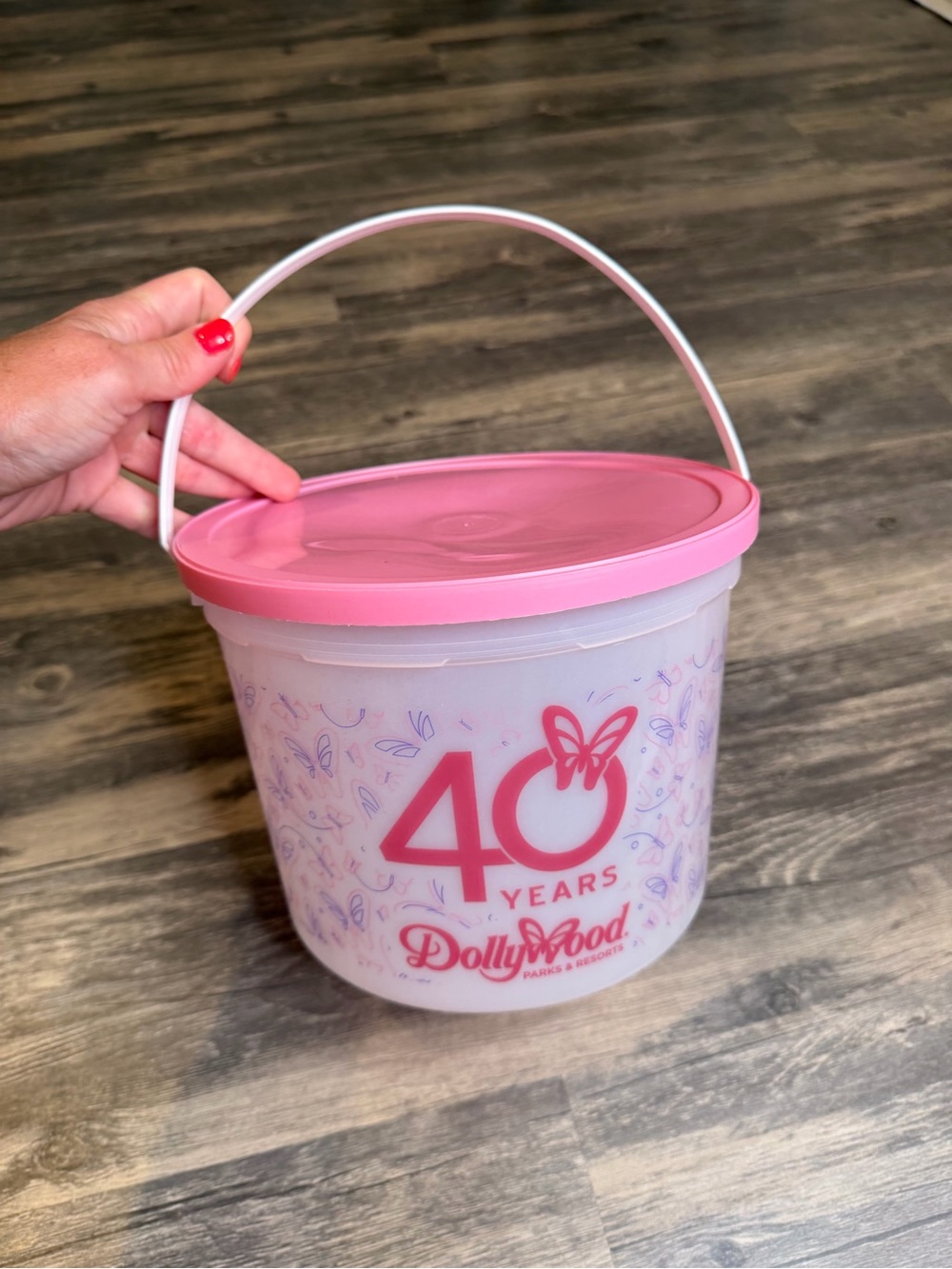 Dollywood 40th Anniversary 40 Years Pink Butterfly Popcorn Bucket 2025